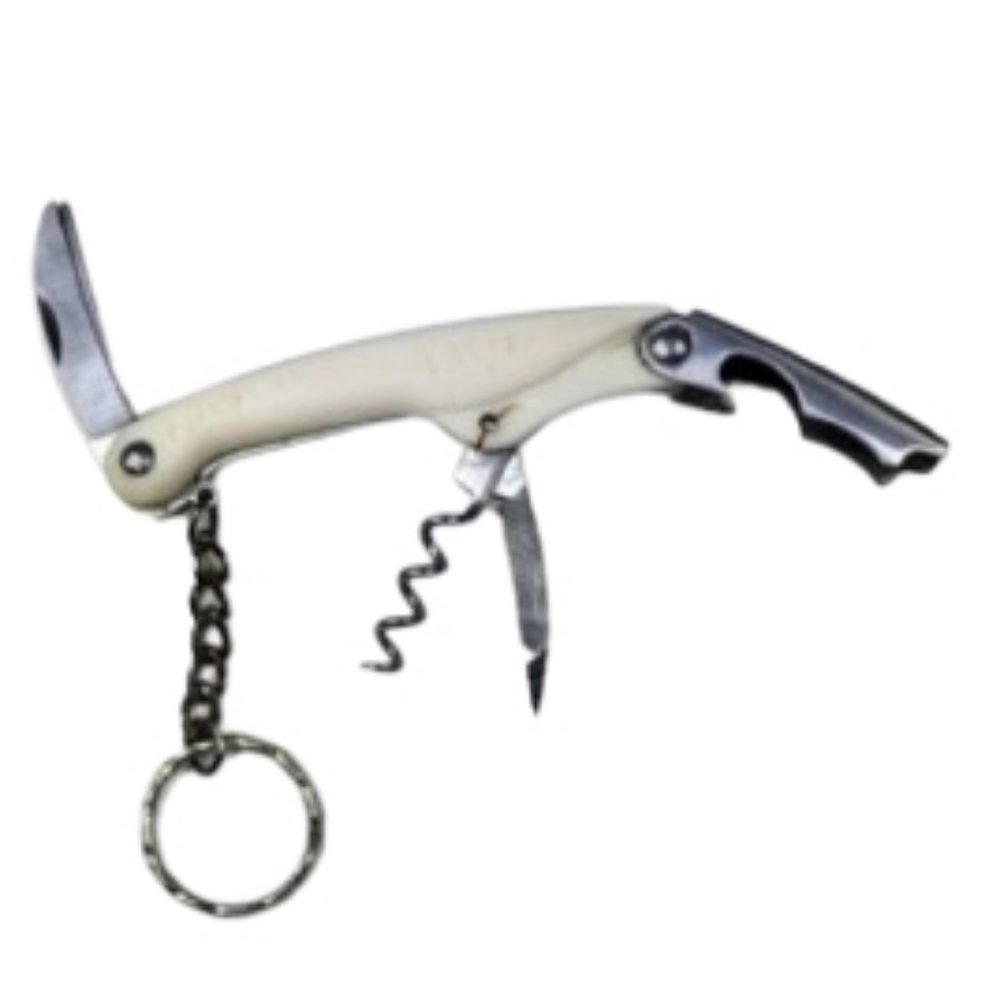 White Stainless Steel Waiters Corkscrew Bottle Opener
